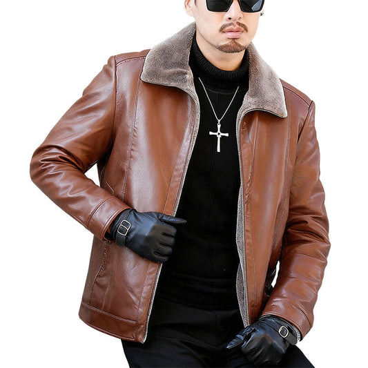 Faux Fleece Lined PU Leather Warm Jacket — ❄️50% Off
